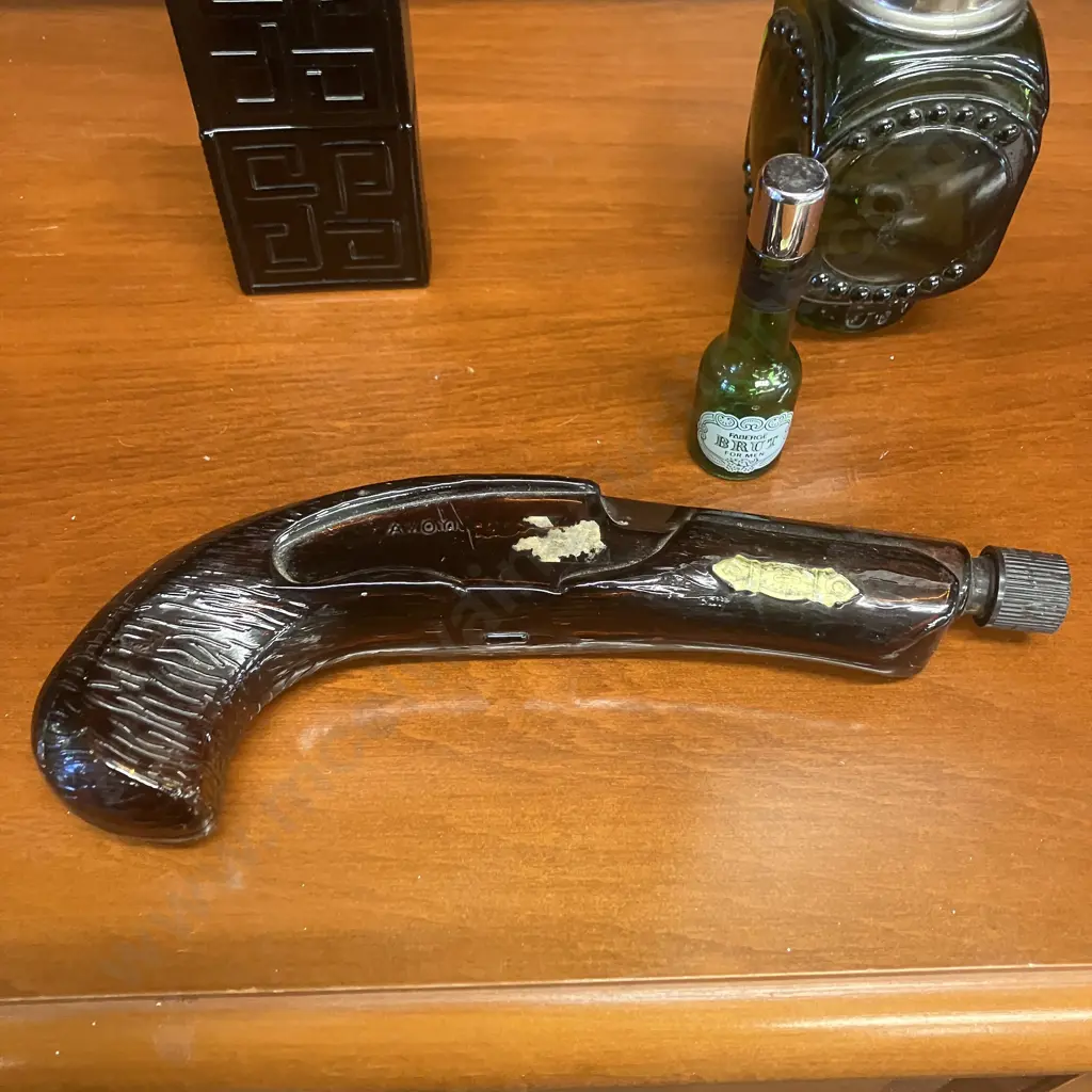 Vintage Avon Bottles - Domino Decanter, Phili Derringer, 1876 Mason Works Train, Ships Lantern & Faberge Brut Bottle Image 1++