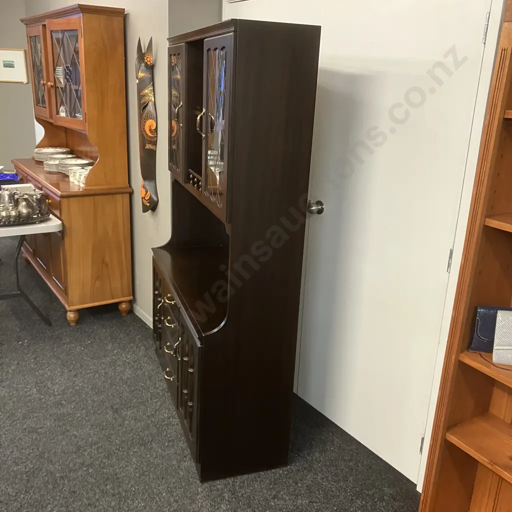 Vintage Mahogany Hutchdresser, Leadlight Effect Doors, Metal & Wood Handles, 4 Door, 4 Drawer. H179 W120 D32cm Image 1++