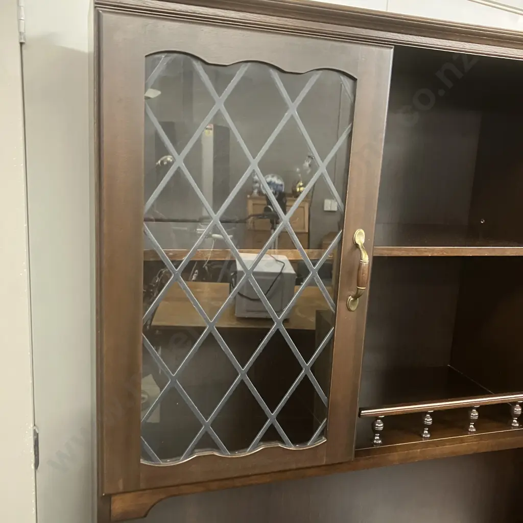 Vintage Mahogany Hutchdresser, Leadlight Effect Doors, Metal & Wood Handles, 4 Door, 4 Drawer. H179 W120 D32cm Image 1++
