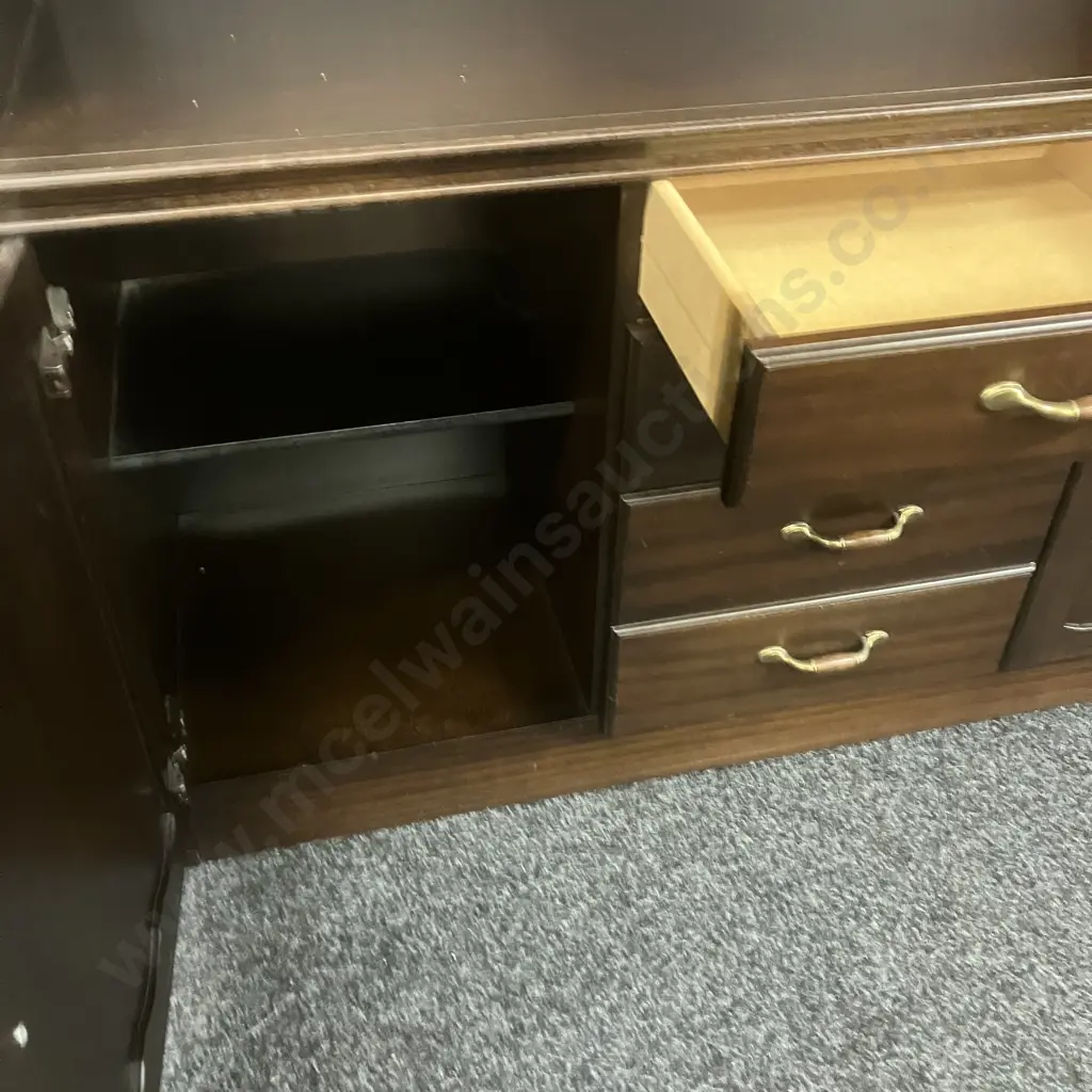 Vintage Mahogany Hutchdresser, Leadlight Effect Doors, Metal & Wood Handles, 4 Door, 4 Drawer. H179 W120 D32cm Image 1++