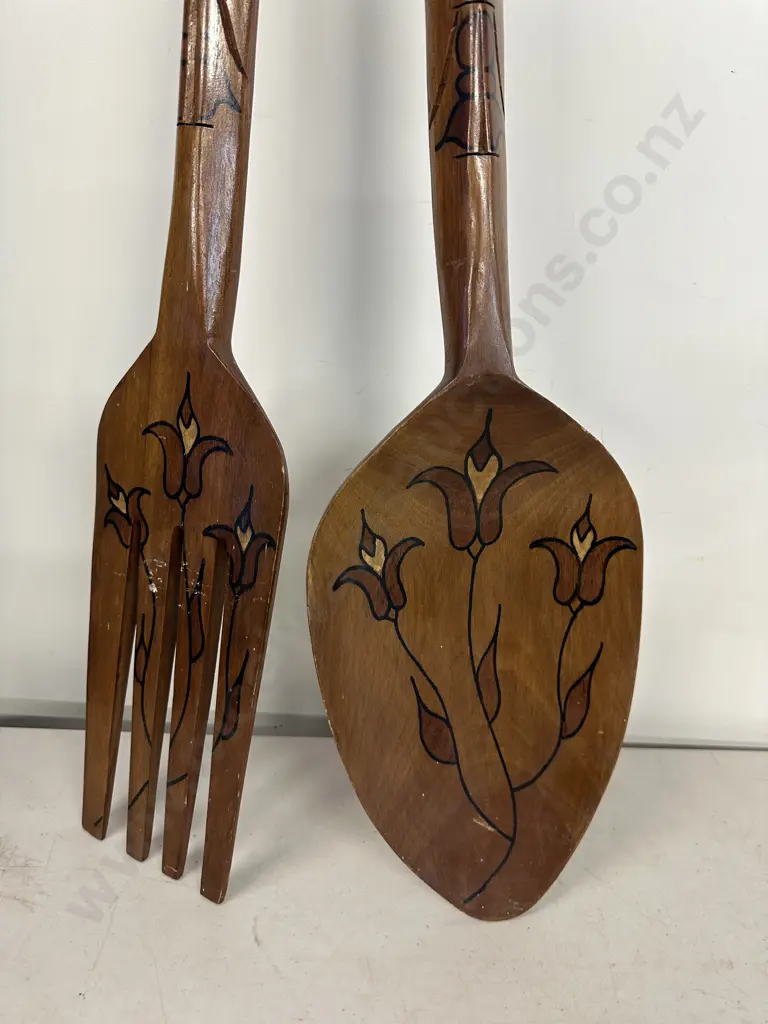 Vintage Wooden Spoon & Fork H98.5cm. Image 1++