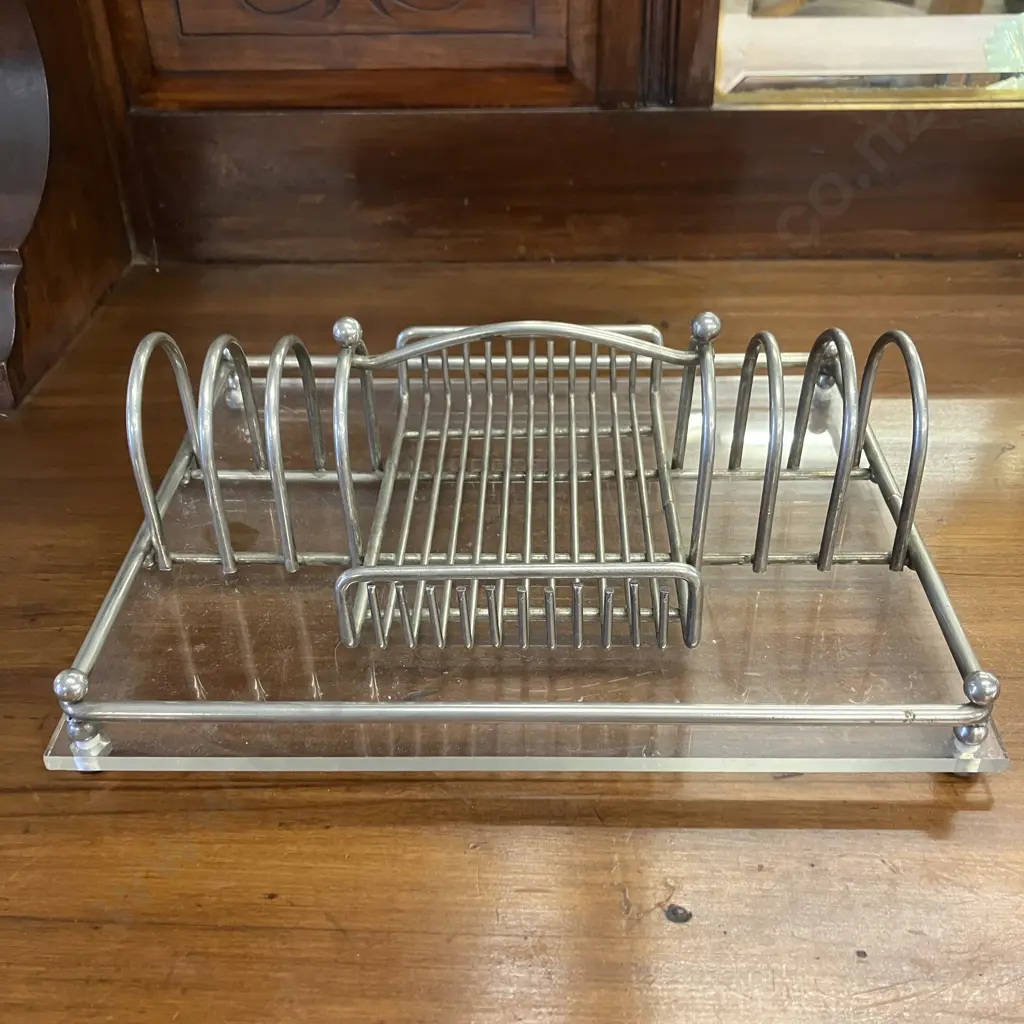 1970s Mid-Century Modern Chrome & Lucite Flatware Buffet Caddy in the style of Charles Hollis Jones Image 1++