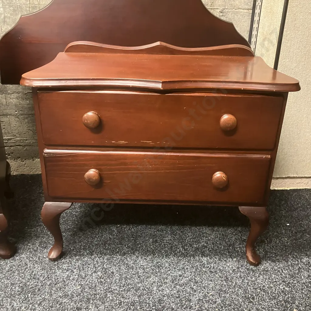 Solid Wood 3 Piece Bedroom Suite, Cabriole Legs, Single Size Headboard Image 1++