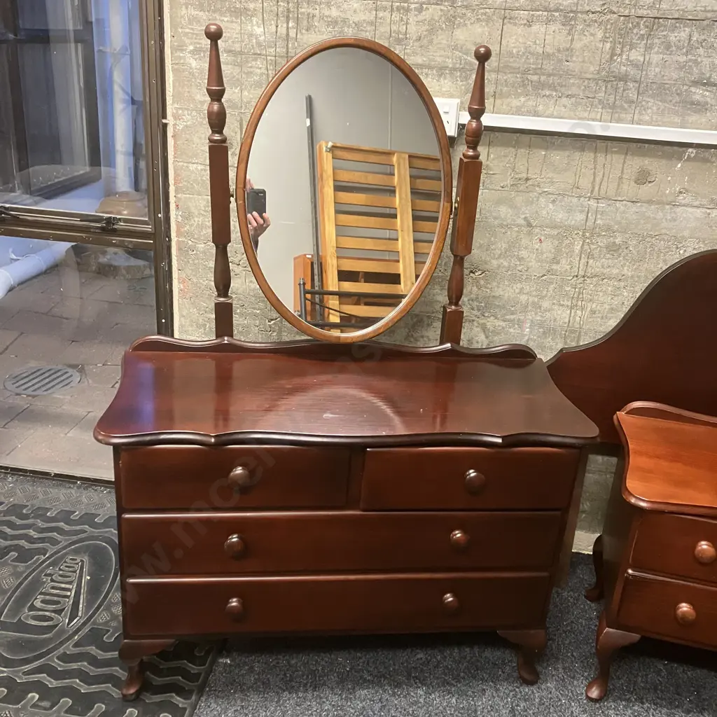 Solid Wood 3 Piece Bedroom Suite, Cabriole Legs, Single Size Headboard Image 1++
