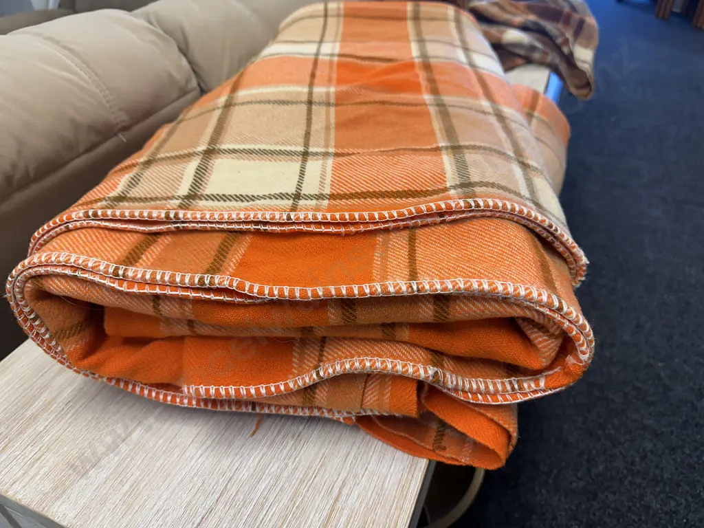 Pair Of Vintage Double Woollen  Blankets Orange/Brown Tones Image 1++