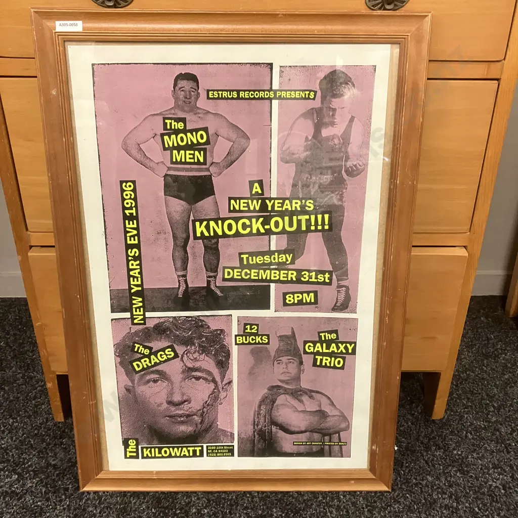 Estrus Records Event POSTER The Mono Men New Year's Eve 1996, Framed. 67 x 47cm Image 1++