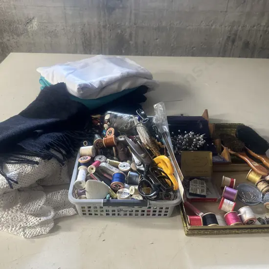 Assorted Haberdashery Items Including Scissors, Cottons, Clothes Brushes, Fabric Etc