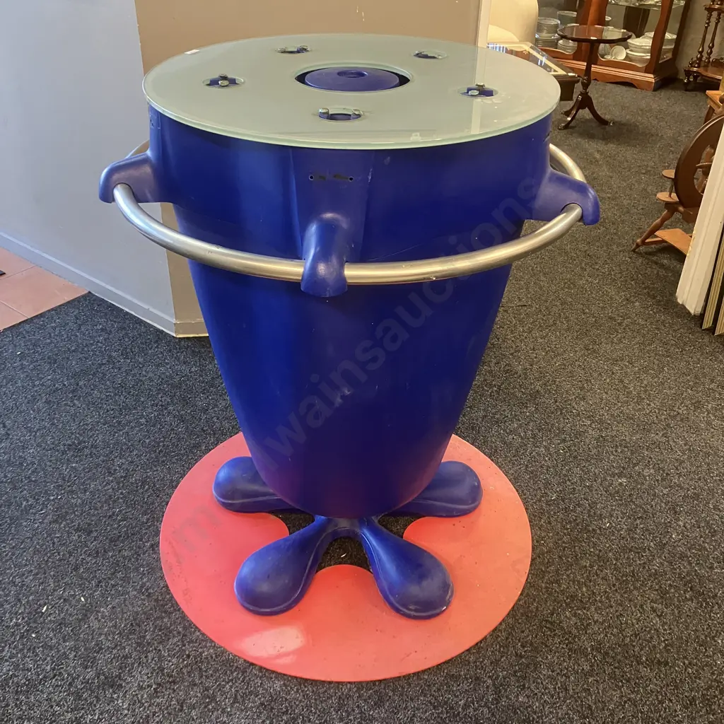 Vintage "Instant Kiwi" Scratchie Stand - Steel / Plastic With Stainless Steel Rail & Frosted Glass Top, 105 x 85cm Image 1++