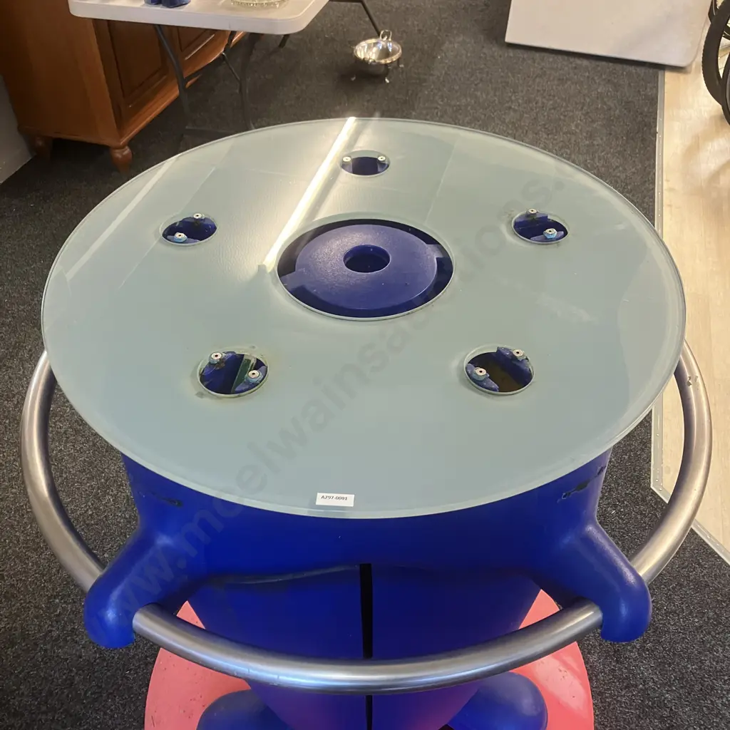Vintage "Instant Kiwi" Scratchie Stand - Steel / Plastic With Stainless Steel Rail & Frosted Glass Top, 105 x 85cm Image 1++