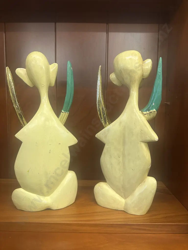 Pair of Yellow Painted Male & Female Chinese Ornaments. H31cm Image 1++