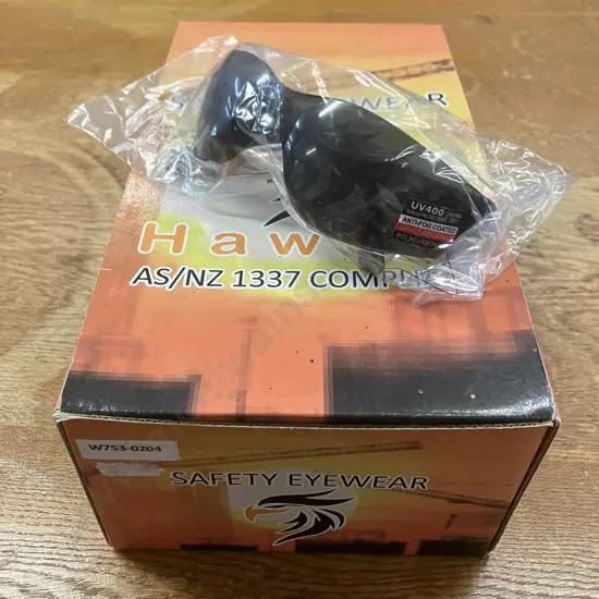Box of 9 New Hawk-i-T-Hawk Smoke Lens Safety Glasses
