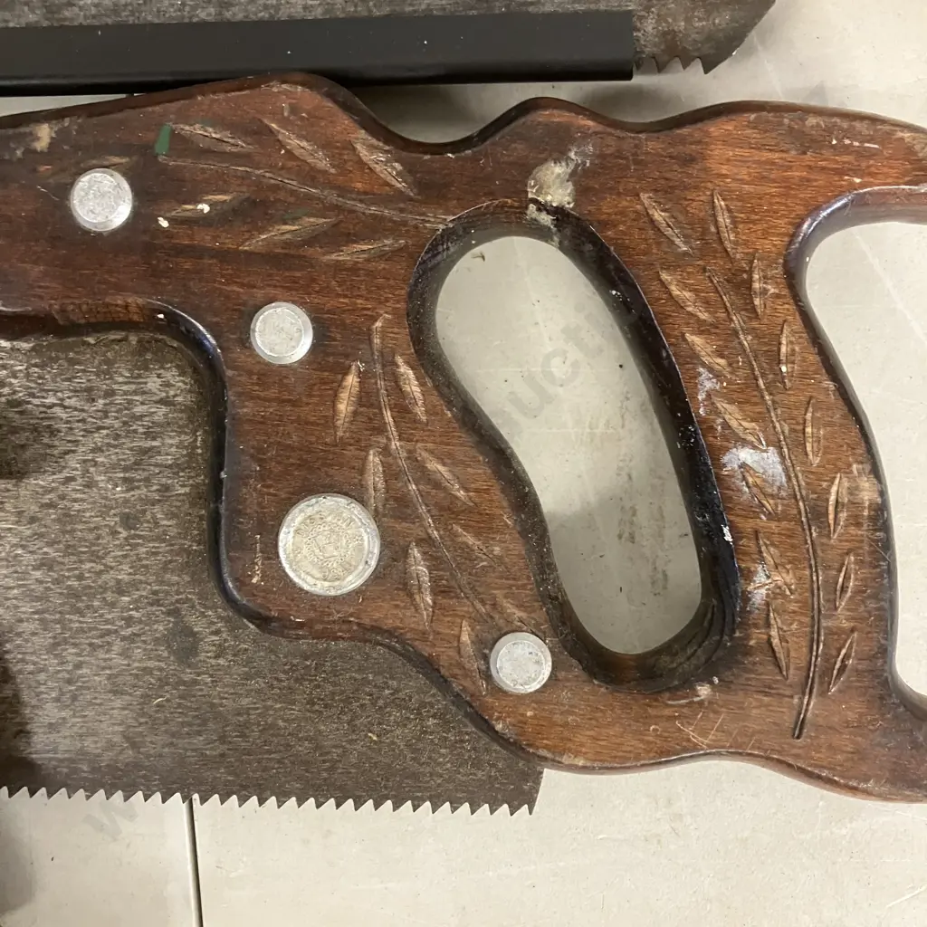 Vintage Leather Carry Case, Disston, Spear & Jackson Saws, Saw Setting Tool & Stabila Level Image 1++