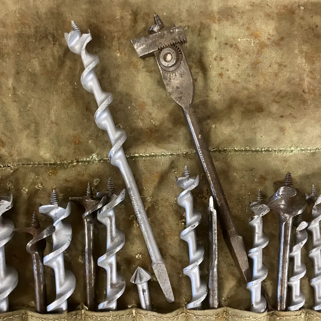 Vintage 14 Piece IRWIN (USA) Augers in Canvas Roll Bag With Assorted Other Irwin & Sheffield Augers Image 1++