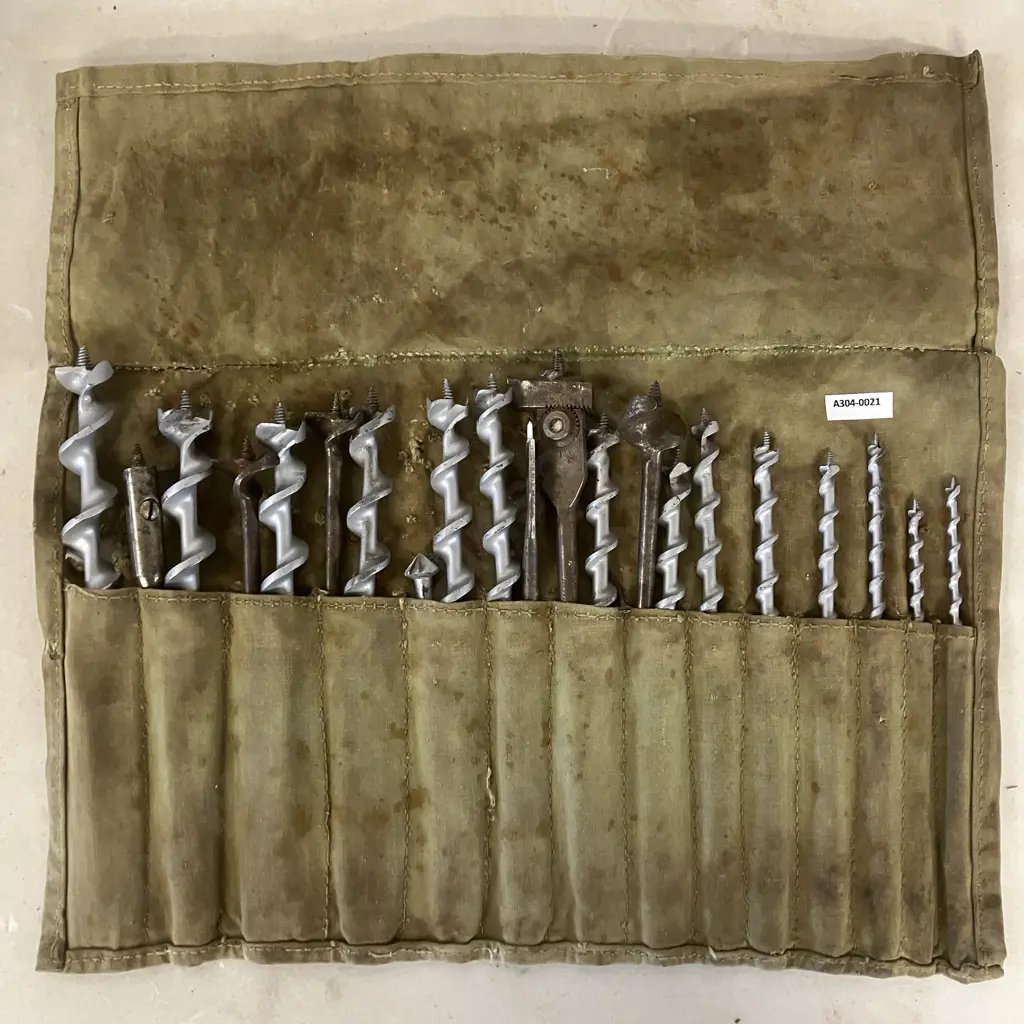 Vintage 14 Piece IRWIN (USA) Augers in Canvas Roll Bag With Assorted Other Irwin & Sheffield Augers Image 1++