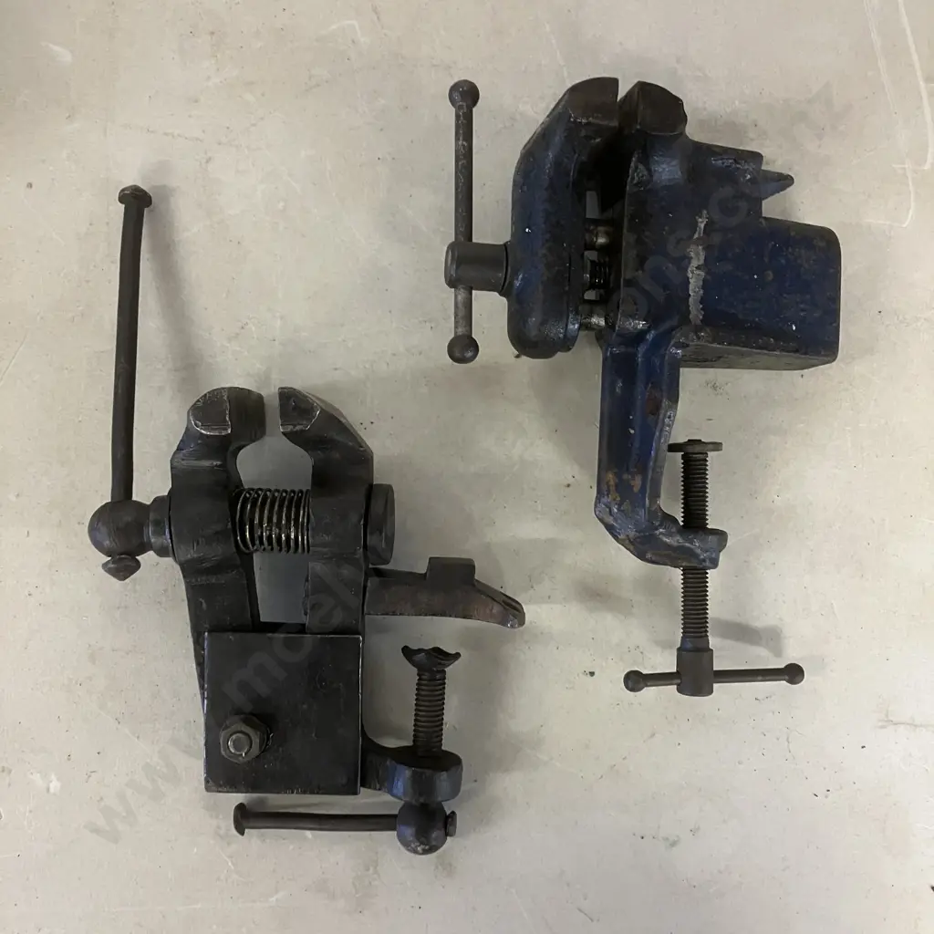 Vintage Mini Jewellers / Gunsmith Vise With Anvil Pad. 14 x 15cm & Small Clamp On Table Vise. 16 x 12cm Image 1++
