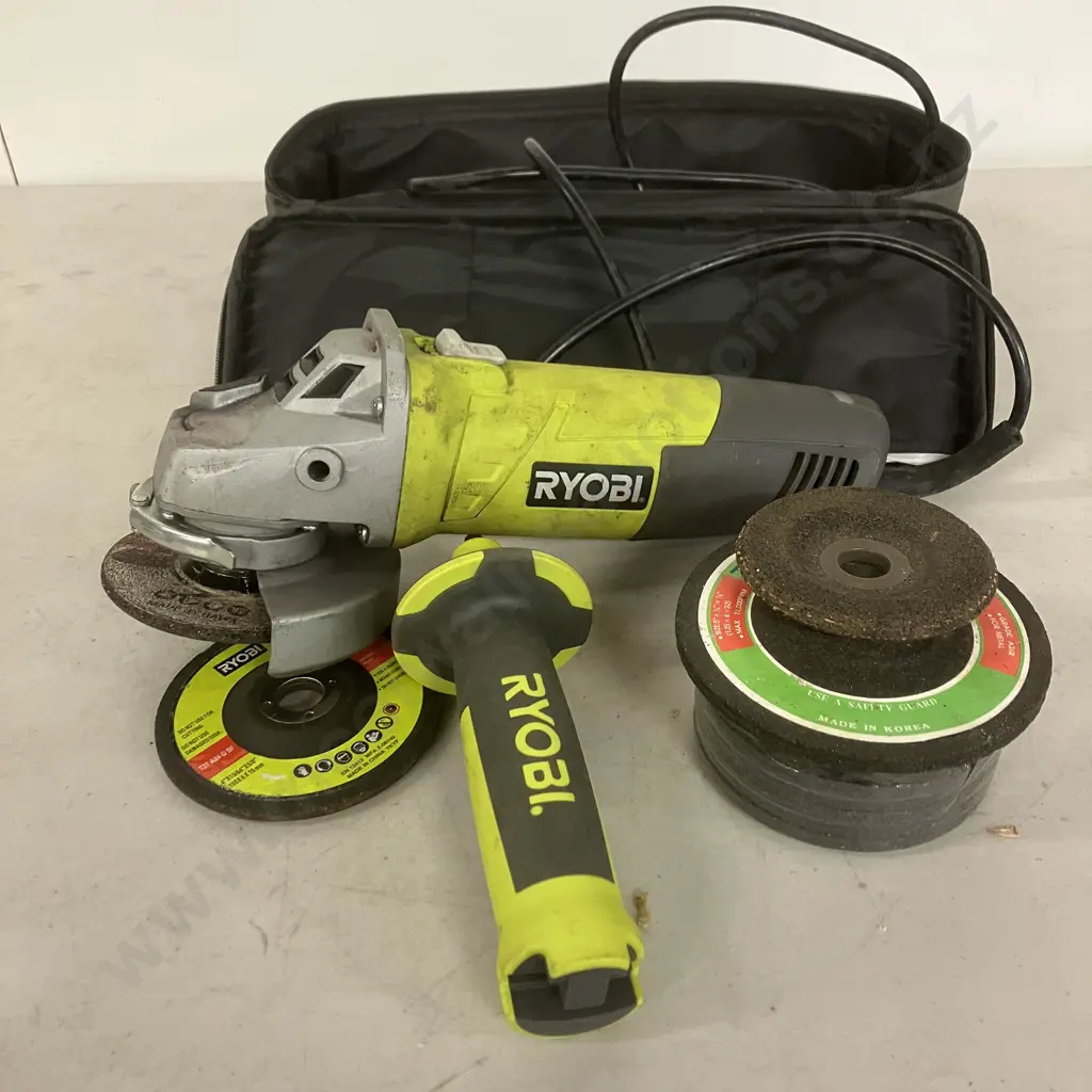 Ryobi 750W 100mm Angle Grinder EAG75100RG In Soft Case With Grinding Discs Image 1++