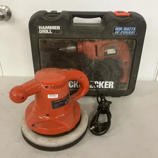 Black & Decker 600W Hammer Drill In Case KD600-XE & Haakon 110W Buffer Polisher
