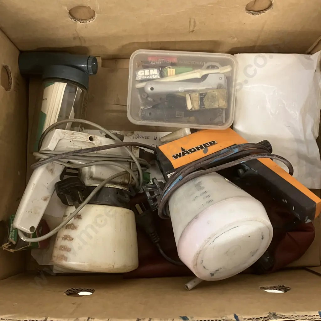 Plastic Toolbox With Painting Accessories, Box Lot Assorted Air Sprayers Etc Image 1++