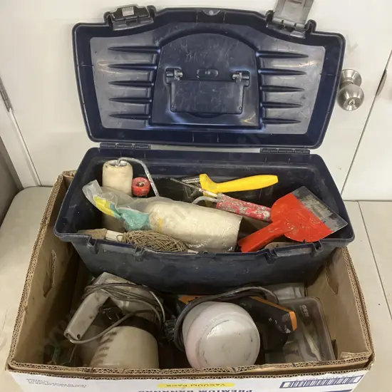 Plastic Toolbox With Painting Accessories, Box Lot Assorted Air Sprayers Etc