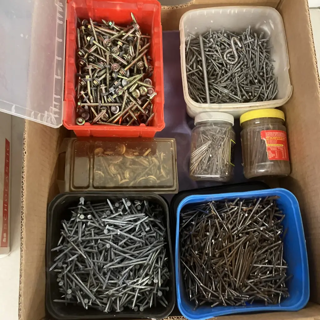 Box Lot Assorted Nails, Tek Screws, Roofing Nails Image 1++