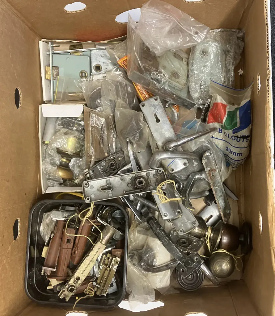 Box Lot Assorted Door Hardware, Locks Etc (Sold with -35) Image 1++