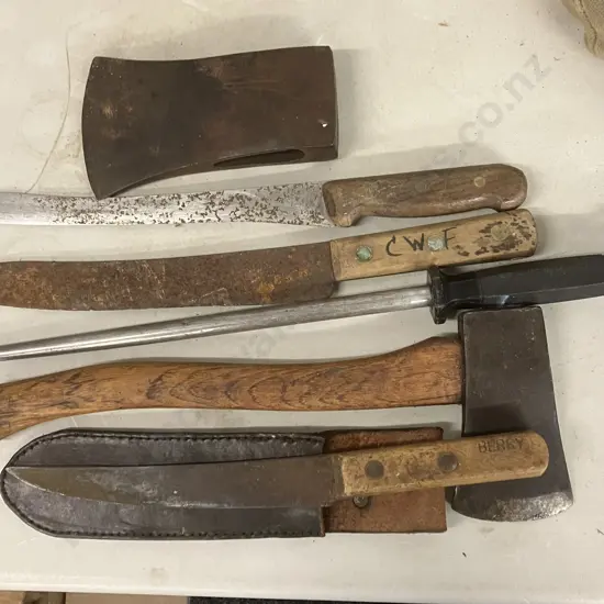 Knives, Hatchet, Axe Head Etc