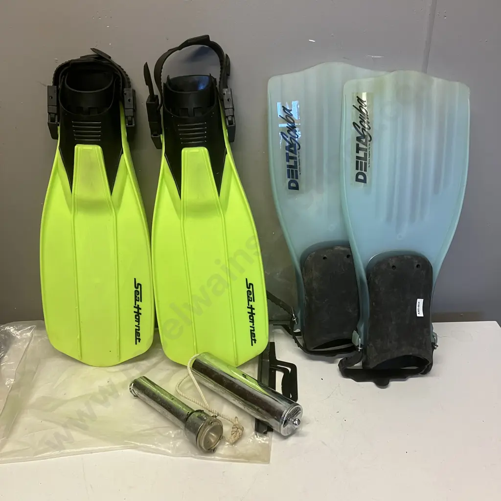 Sea Harvest (Italy) Dive Fins, Delta Scuba Size L Dive Fins, Underwater Torch & Canister Image 1++