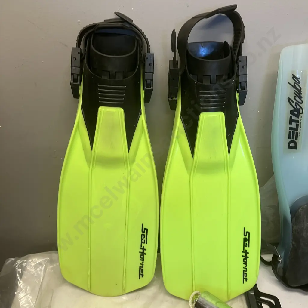 Sea Harvest (Italy) Dive Fins, Delta Scuba Size L Dive Fins, Underwater Torch & Canister Image 1++