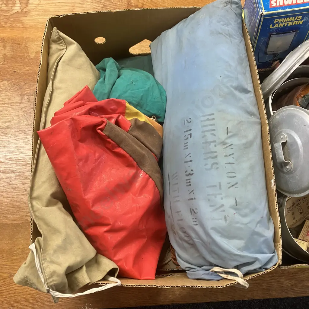 Box Lot Camping Gear Including Bialetti Mocka Express & Box Of Tenting Gear Image 1++