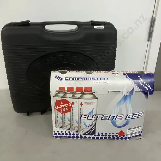 Campmaster Portable Stove In Case With 2 x Gas Cartridges & Instruction Manual