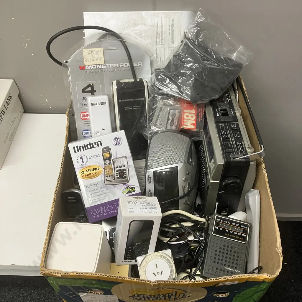 Box Lot Electronics, Leads, Plugs Etc Image 1++