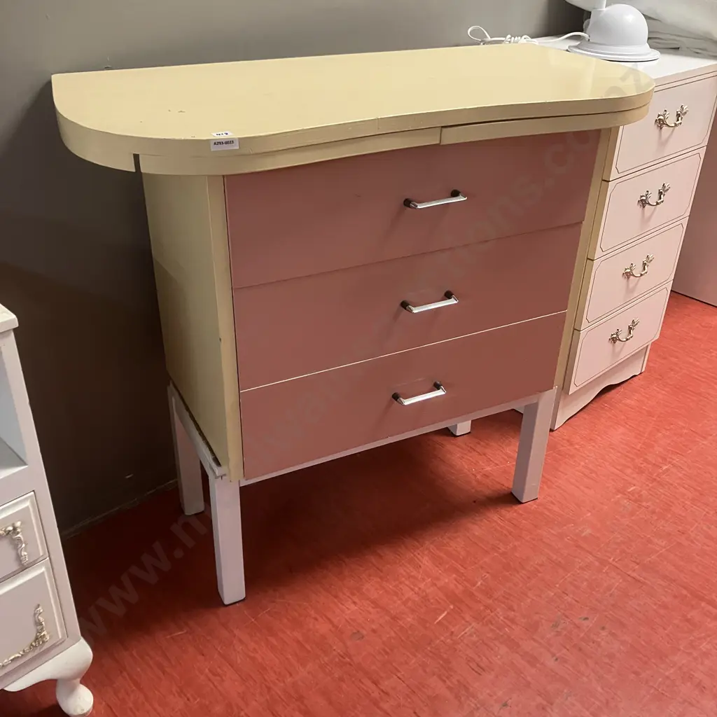 Vintage 3 Drawer Dressing Table Top - On Oversize Base (Unsaleable Donated) Image 1++