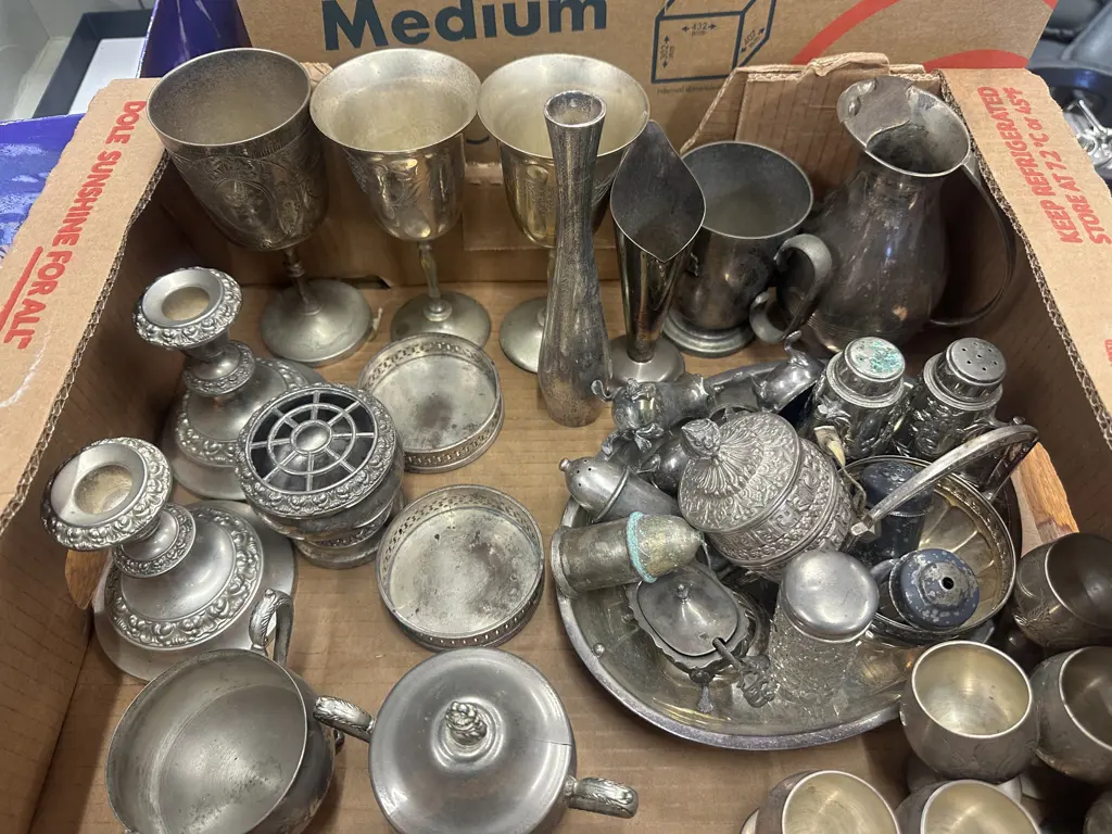 Assorted Silverware Items Including Goblets, Candle Holders Etc Image 1++