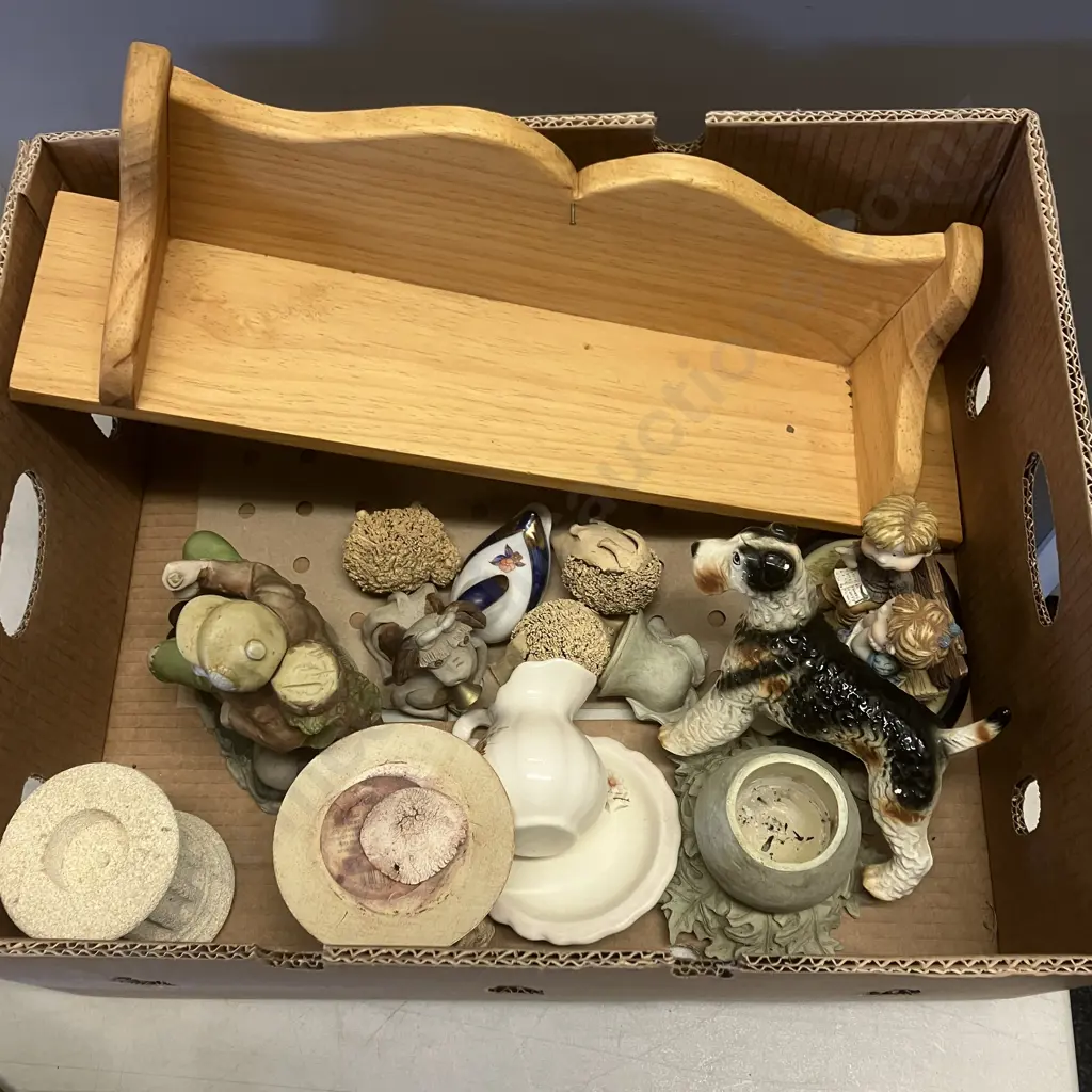 Box Lot Ornaments, Wood Shelf Etc Image 1++
