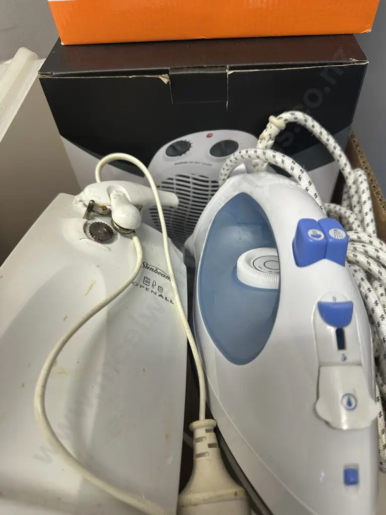 Selection Of Appliances Including Fan Heaters, Iron, Can Opener Etc Image 1++