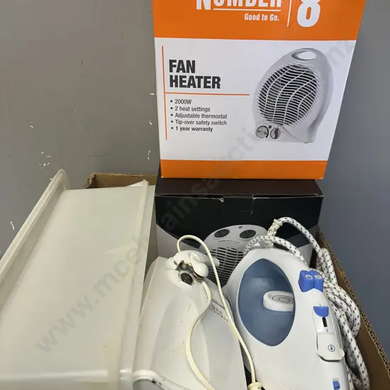 Selection Of Appliances Including Fan Heaters, Iron, Can Opener Etc