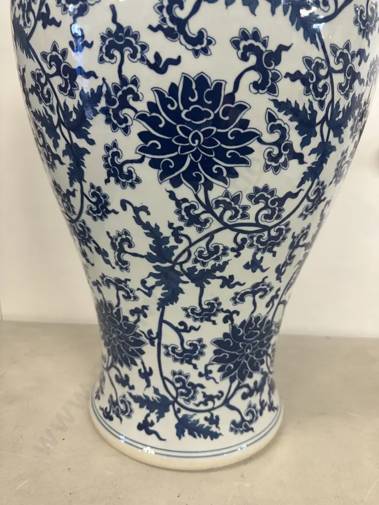 Large Chinese Meiping-Form Blue & White Porcelain Floor Vase Floral Detail H62cm. Image 1++