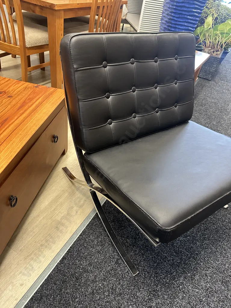 Black Barcelona Style Chair Leather Look Button Back (As Found) Image 1++