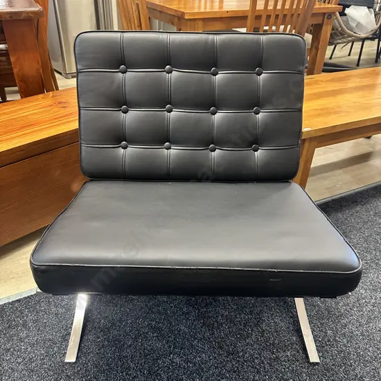 Black Barcelona Style Chair Leather Look Button Back (As Found)