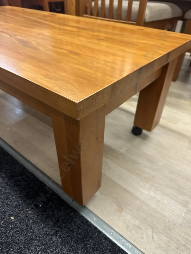 Woodpeckers Solid Rimu Rectangular Occasional Table, On Wheels. H44 W120 D60cm Image 1++