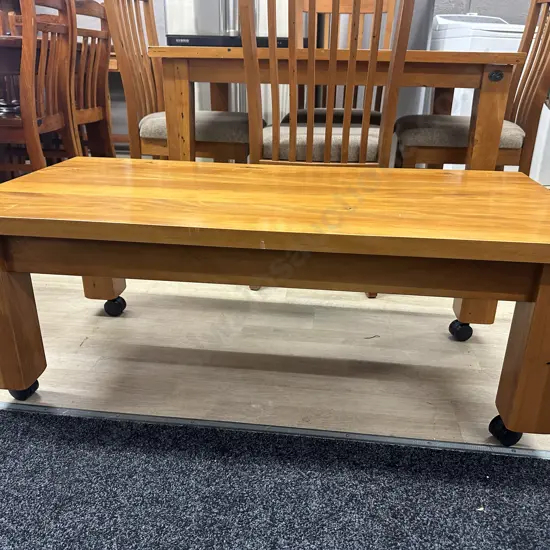 Woodpeckers Solid Rimu Rectangular Occasional Table, On Wheels. H44 W120 D60cm
