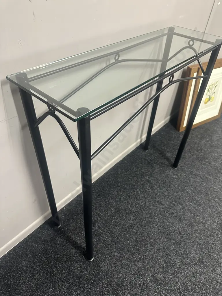 Black Steel Rectangular Hall Table With Glass Top H92,W100,D30cm. Image 1++
