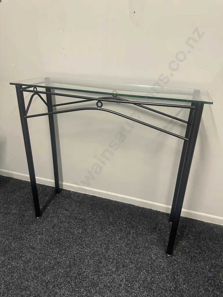 Black Steel Rectangular Hall Table With Glass Top H92,W100,D30cm. Image 1++