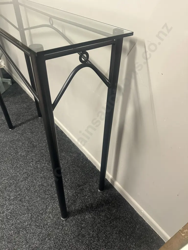 Black Steel Rectangular Hall Table With Glass Top H92,W100,D30cm. Image 1++