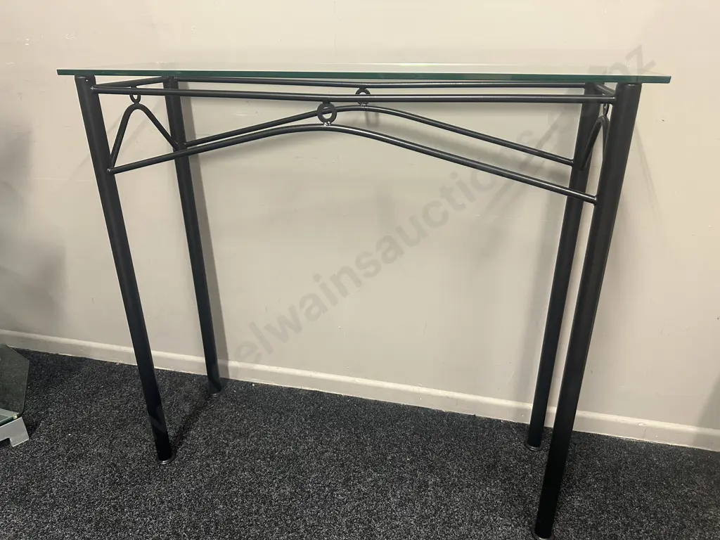 Black Steel Rectangular Hall Table With Glass Top H92,W100,D30cm. Image 1++