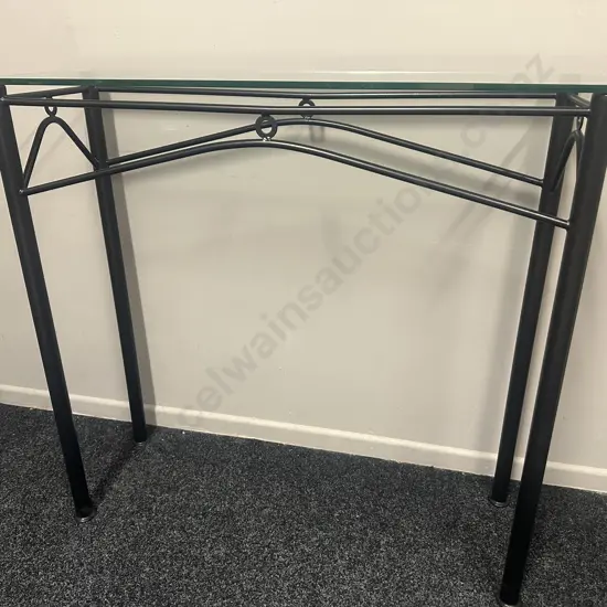Black Steel Rectangular Hall Table With Glass Top H92,W100,D30cm.