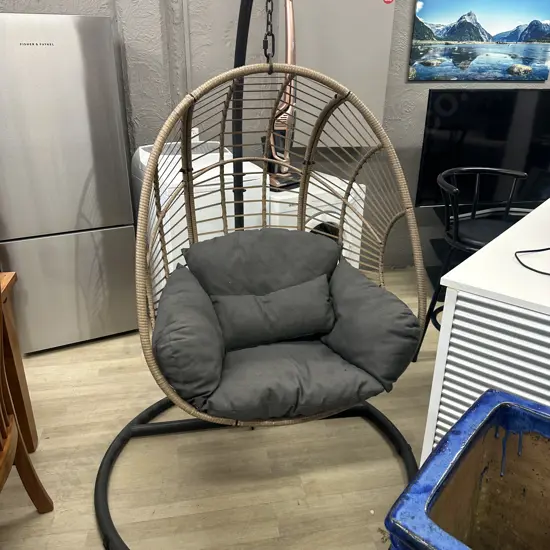 Indoor/Outdoor Nouveau Malay Hanging Egg Chair With Cover, All-Weather Rattan