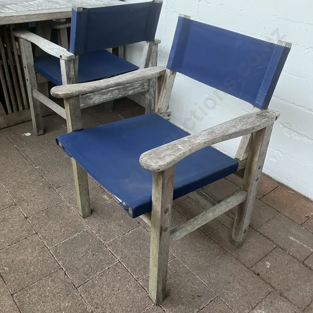 8 Seater Outdoor Dining Set, Square 150 x 150cm Table, Blue Canvas Chairs Image 1++