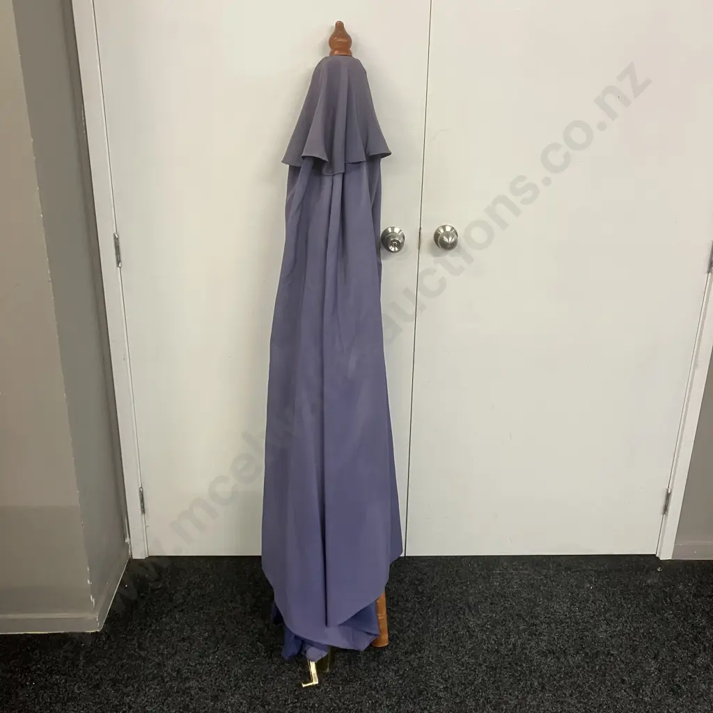 Blue Wooden Patio Umbrella, Windup, 2 Piece Image 1++