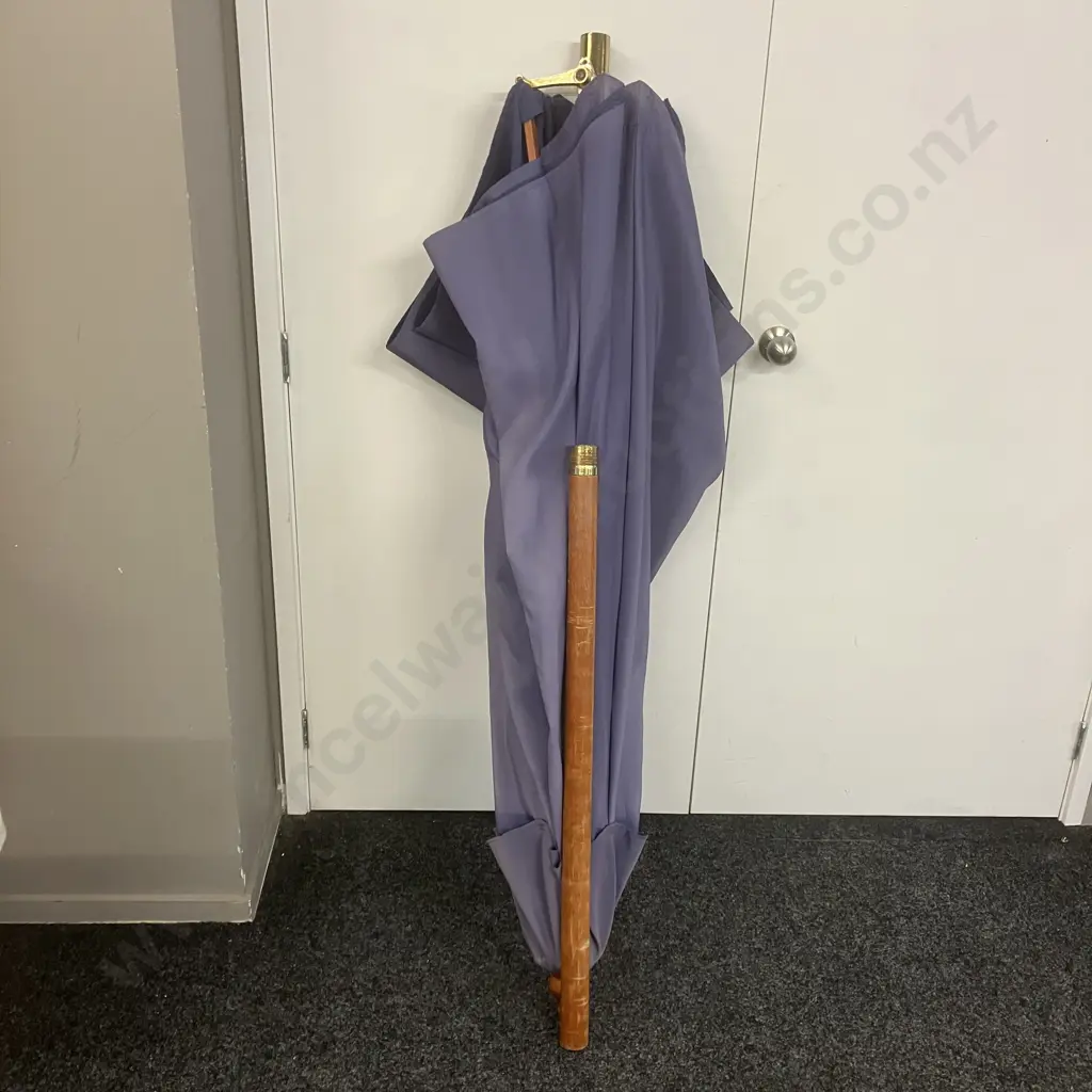 Blue Wooden Patio Umbrella, Windup, 2 Piece Image 1++
